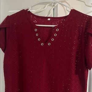 Red Eyelet Top with Grommet Detail